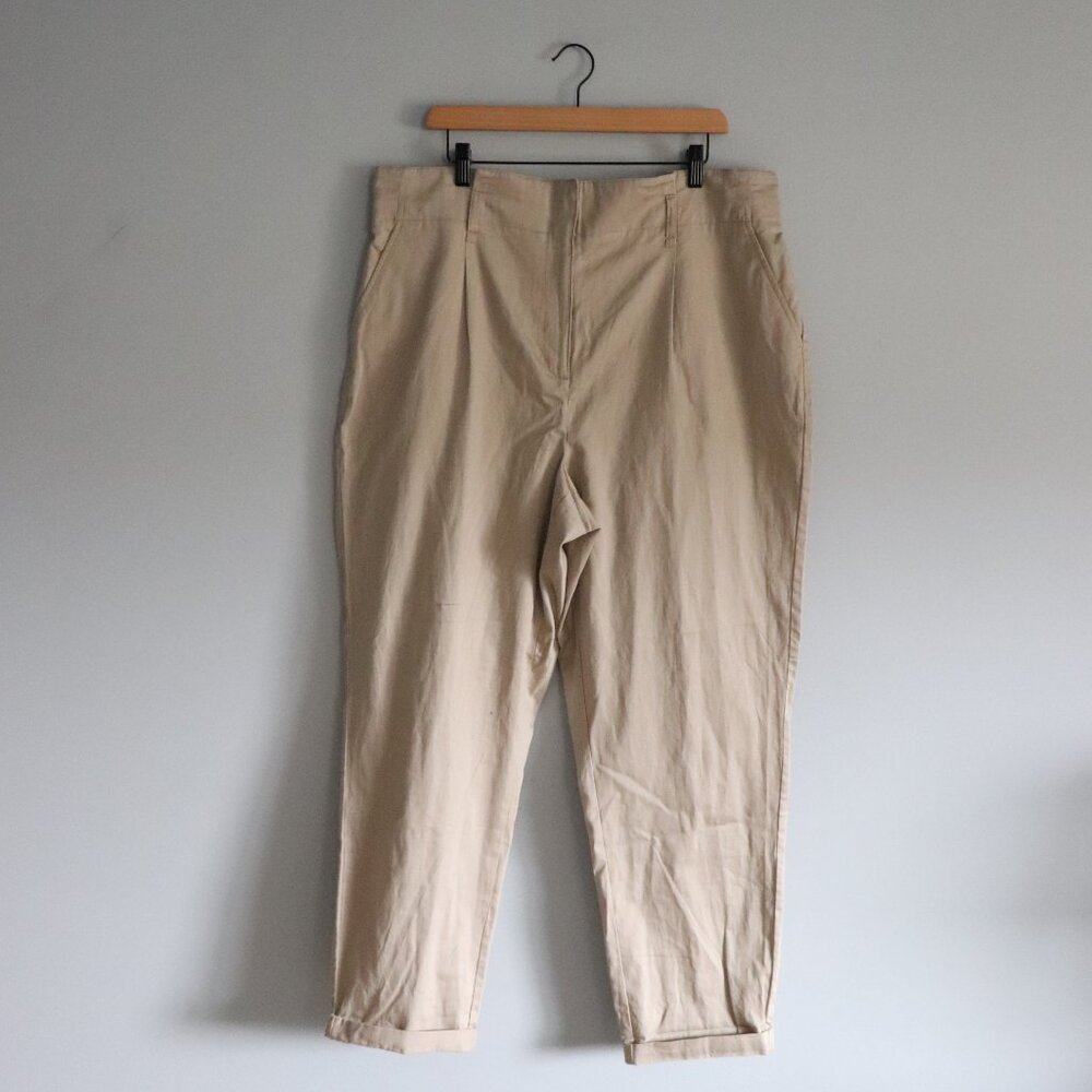 Love & Legend Pleated High Waist Paperbag 18 Beige Linen Office Trouser Pants